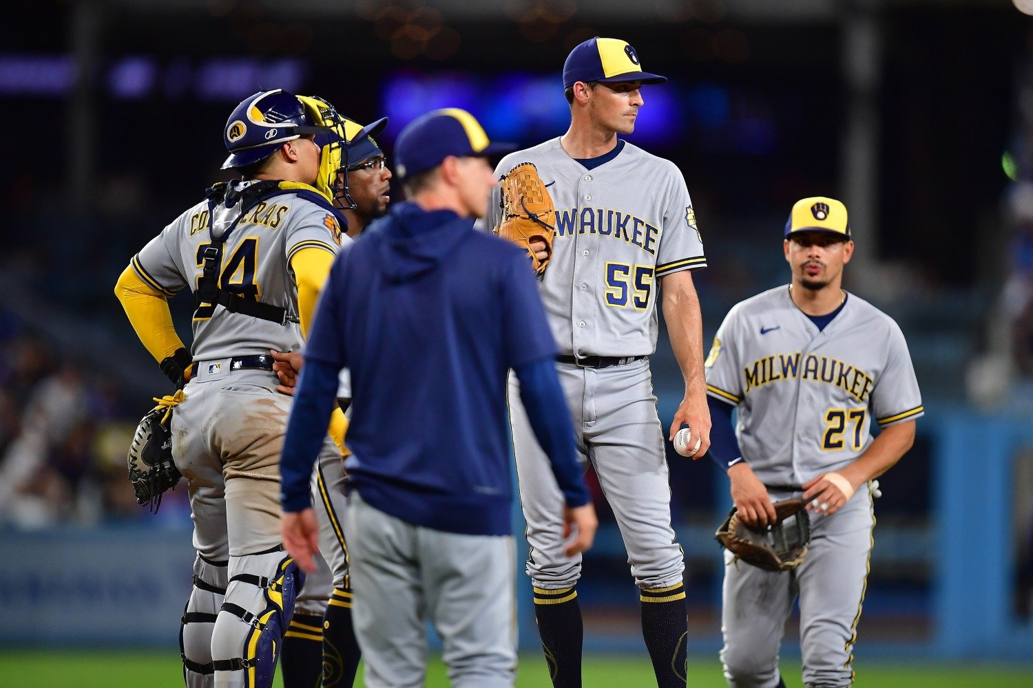 Carlos Santana of the Milwaukee Brewers hits a home run against