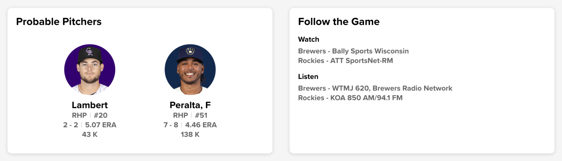 Brewers vs. Rockies Probable Starting Pitching - August 7