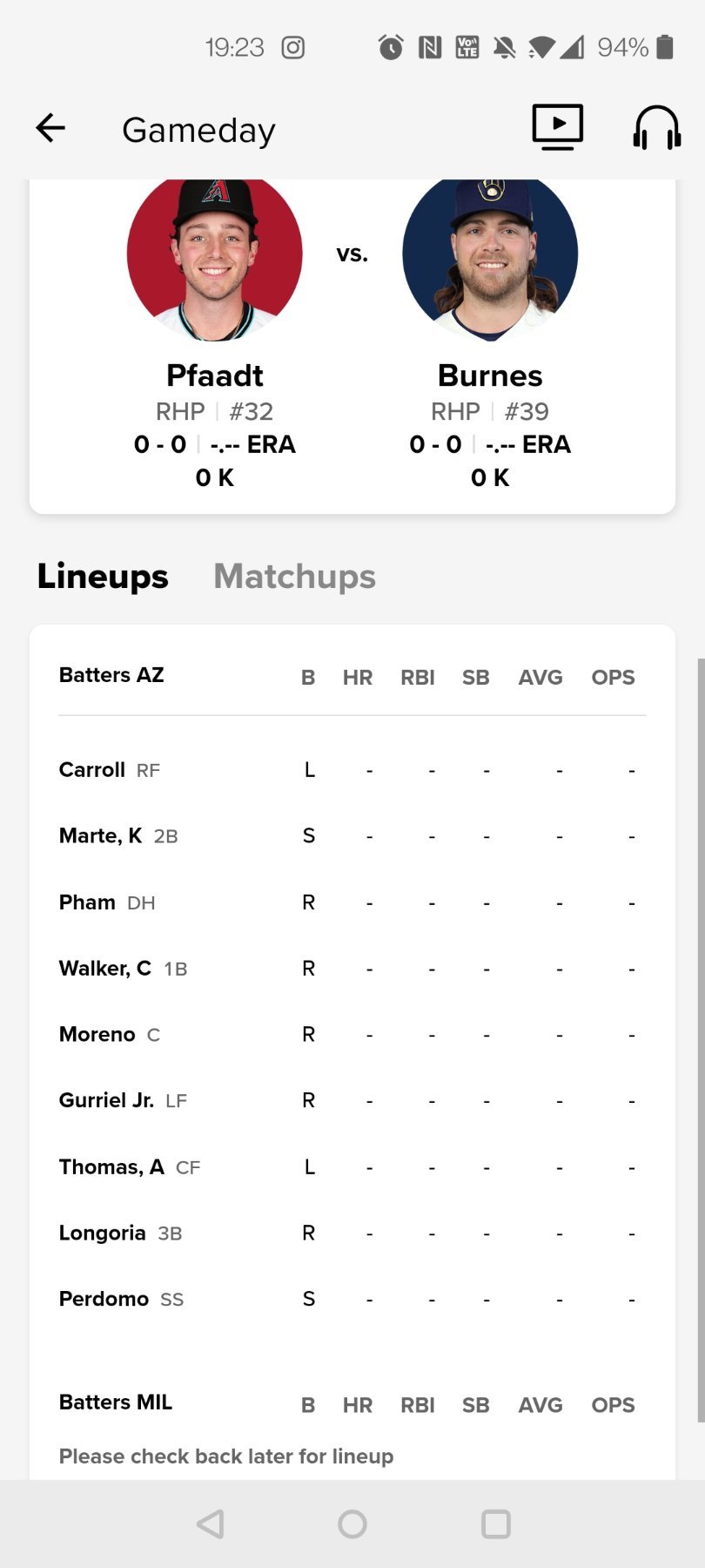 NL Wild Card Game 1-Diamondbacks (Pfaadt) Vs Brewers (Burnes): 10/3/23 ...