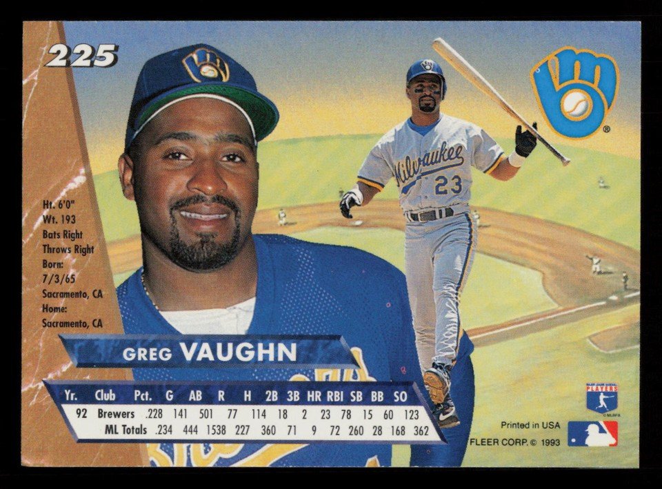 メジャーリーグ　カード　Greg Vaughn Amazon.com: 1990 Topps Baseball #57 Greg Vaughn Milwaukee